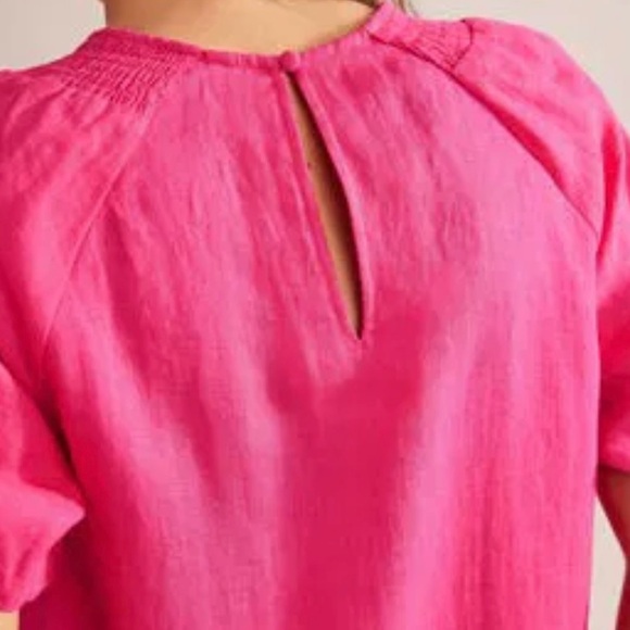 BODEN Linen Pink Mini Dress Smocking Puffy Statement Sleeves 12 NWT - Picture 14 of 15